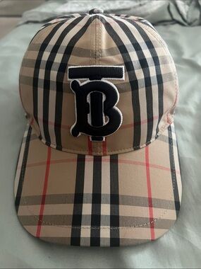 Burberry Tan Check Baseball Cap with Black Logo